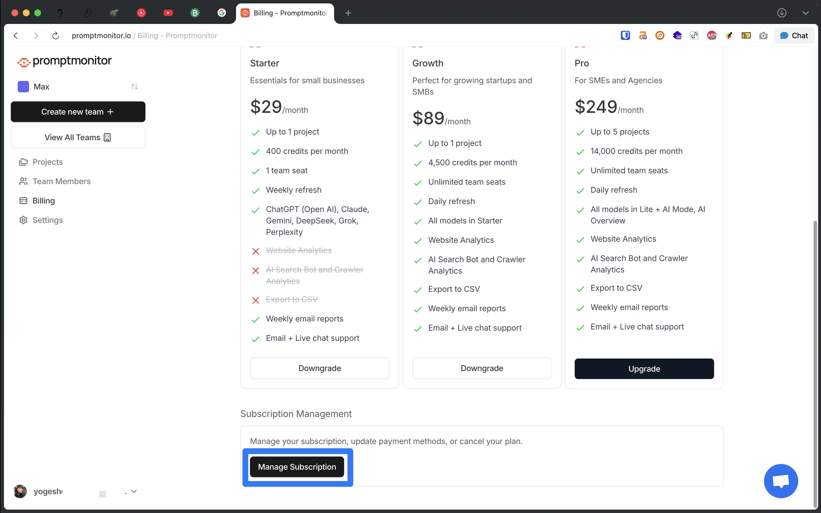 Manage Subscription